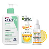 Kit Cerave Limpiador Espumoso + Garnier Serum Vit C