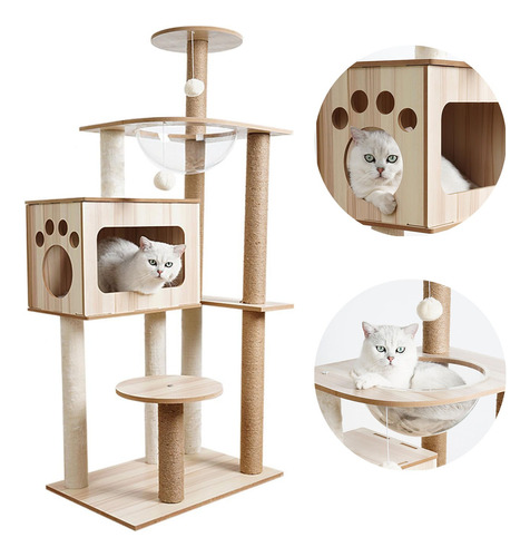 Torre Árbol Rascador Para Gato Juguete Multicapa 135cm