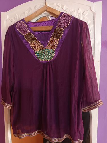 Blusa En Gasa Mexicana Bordada .talle L