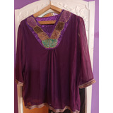 Blusa En Gasa Mexicana Bordada .talle L