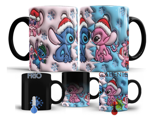 Taza Mágica Navideña De Stitch En 3d Personalizada M440