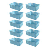 Kit 10 Cestos Multiuso Organizador Empilhável Gaveta 19x14x6 Cor Azul