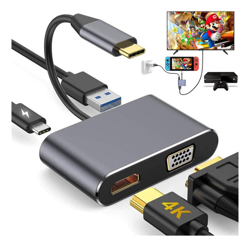 Adaptador Usb C Hdmi Tipo C A Hdmi 4k Usb3.0 Vga 4 En 1