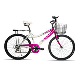 Mountain Bike Plegable Femenina Black Panther Lady Africa R26 6v Frenos V-brakes Cambios Tough Color Blanco/rosa Con Pie De Apoyo