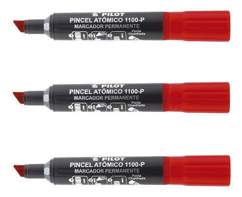 3 Pincel Atômico Pilot Marcador Permanente 1100-p Chanfrado