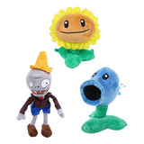 Set De 3 Plantas Y Zombis De Peluche Vs. Juguete Zombie Cone