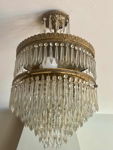 Lustre De Cristal Francês Com Cobre Antiguidade