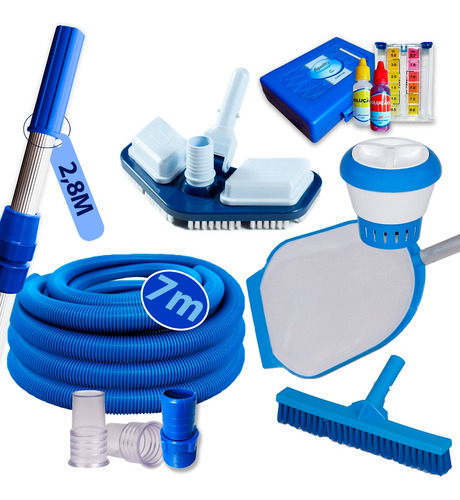 Kit Limpeza De Piscina Aspirador Escova Cabo Mangueira 7m