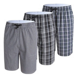 Pantalones Cortos Para Hombre Algodón Pijama Cuadros 3 Pcs
