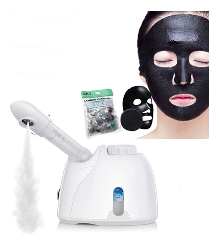 Kit Vaporizador Facial Capilar+50 Máscara Desidratada Carvão