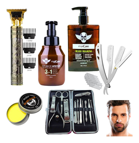 Kit De Barba Pelo Uñas - Afeitadora Bálsamo Navajas Shampoo