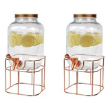 2 Frascos Dispenser Canilla 4l Con Soporte Bebidas Vidrio