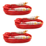 Kit 3 Cabos Rca 1 Metro Dupla Blindagem 1m 5mm Vermelho