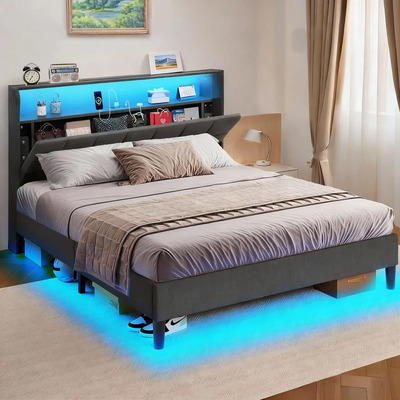 Quorive Base Para Cama Reforzad Matrimonial De Led De Tapizado Con Estación | Meses sin interés