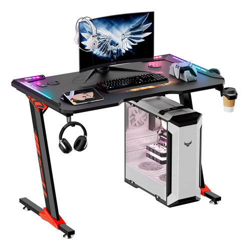 Escritorio Gamer Minimalista Rgb Estructura Metal Porta Vaso