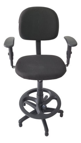 Cadeira Caixa Alta Estofada Tecido Preto C / Braço, Rodinhas