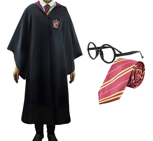 Capa De Harry Potter Bordada +corbata+lentes 3 Piezas