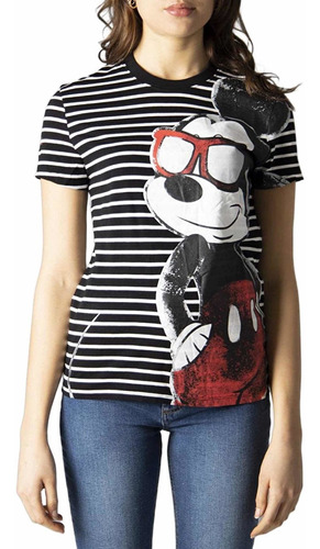 Polera Nueva Desigual M Mickey Rayas Negro