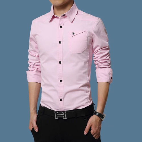 Camisas Cargo De Manga Larga Para Hombre Slim Fit Causaul