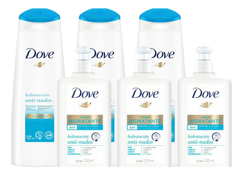 Kit Dove Hidratación Antinudos Shampoo/crema Peinar 6 Pack**