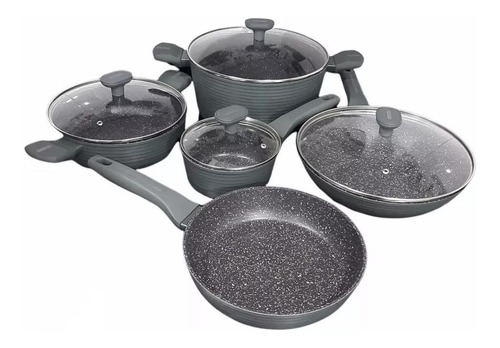 Juego De Ollas 9 Pcs En Marmol Antiadherente Wok Incluido 