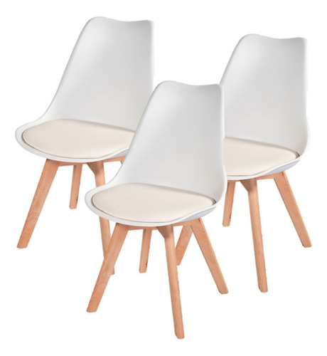 Kit C/3 Cadeiras Leda  Charles Eames, Saarinen Wood Com Alm