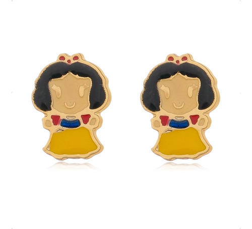 Brinco Infantil Branca De Neve Tarraxa Baby Banhado A Ouro