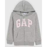 Moletom Gap Capuz Infantil Cinza Com Logo Rosa Importado