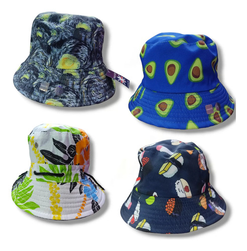 Gorro Bucket Hat Noche Estrellada, Aguacates, Sushi.