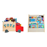 Caixa De Brinquedos Truck Toys + Rack Para Livros Montessori