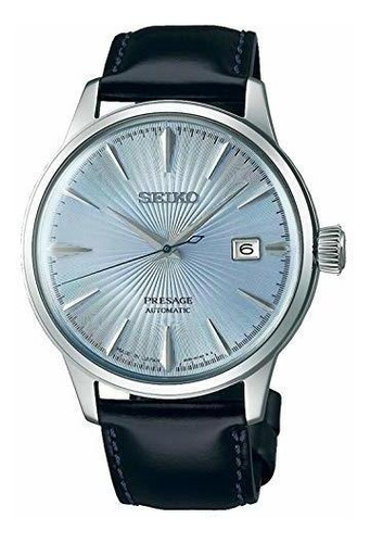 Relógio Seiko Srpb43 Presage Japan Cocktail Automatico Couro Cor Da Correia Preto Cor Do Bisel Prateado Cor Do Fundo Prateado