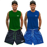 Shorts Para Academia + Camiseta Cavada Para Treino Kit 4 Pçs