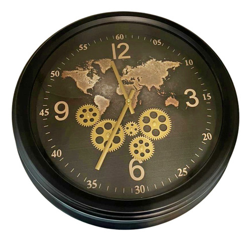 Reloj Pared 52,5 Cm Negro Mundo Deco Moderno Zn Ct