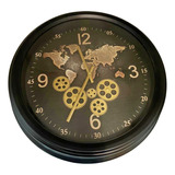 Reloj Pared 52,5 Cm Negro Mundo Deco Moderno Zn Ct