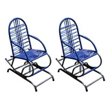 Kit 2 Cadeira Área Balanço Molas De Fio Casa Jardim Comercio Cor Azul