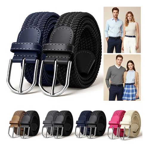 Cinturones Casuales Elásticos Trenzados Unisex, 2 Unidades