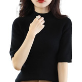 Women's Short Sleeve Cashmere Wool Loose Round Neck Sweater