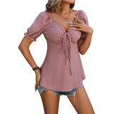 Camiseta Corta Holgada Sexy Con Cintura Con Cordón De Playa