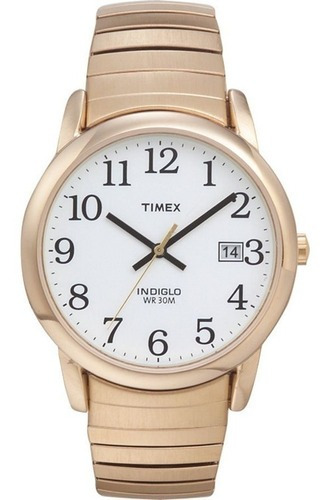 Reloj Timex Para Hombre De Facil Lectura E Indiglo Color De La Correa Dorado Color Del Bisel Dorado Color Del Fondo Blanco