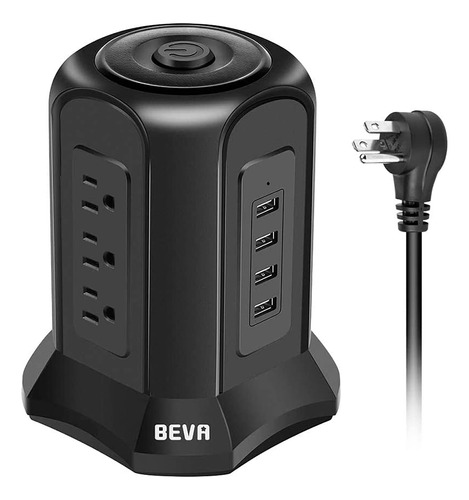 Enchufe Inteligente Marca Beva 9 Tomas/4 Usb/10 Ft/negro