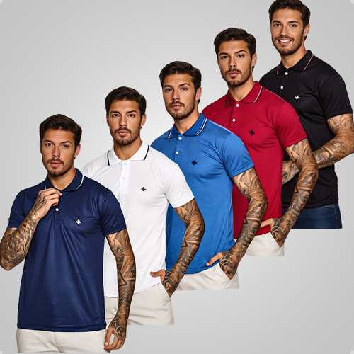Kit 5 Camiseta Gola Polo Camisa Masculina Gola Polo Slim