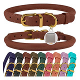 Bronzedog Collar De Perro De Cuero Enrollado Con Etiqueta De