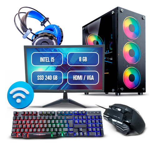 Pc Gamer Cpu Completo I5 8gb Ssd 240gb Monitor 19 Kit Gamer