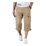 Pantalones Cortos Tipo Cargo De Camuflaje Liso Con Múltiples