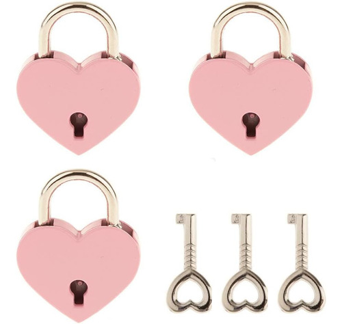 3 Candados Pequeños De Metal Forma De Corazón Llave C...