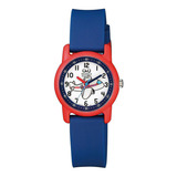 Reloj Q&q Análogo Para Niños Vr41j010y Color De La Correa Azul Color Del Bisel Rojo Color Del Fondo Blanco