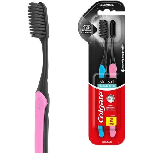 Kit 2 Escova Dental Slim Soft Black Pack Colgate Cor Preto