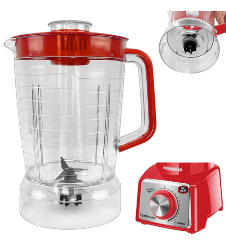 Copo Liquidificador Mondial Inox Turbo L1000 - L1100 - L1200 Cor Vermelho