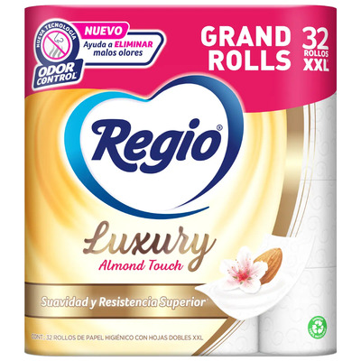 Pack x32 Rollos Papel Higiénico Regio Luxury Almond Touch XXL | Envío gratis