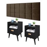 Kit Quarto Casal 2 Mesinhas Cabeceira King Size Rápido Cor Preto | Marrom Suede